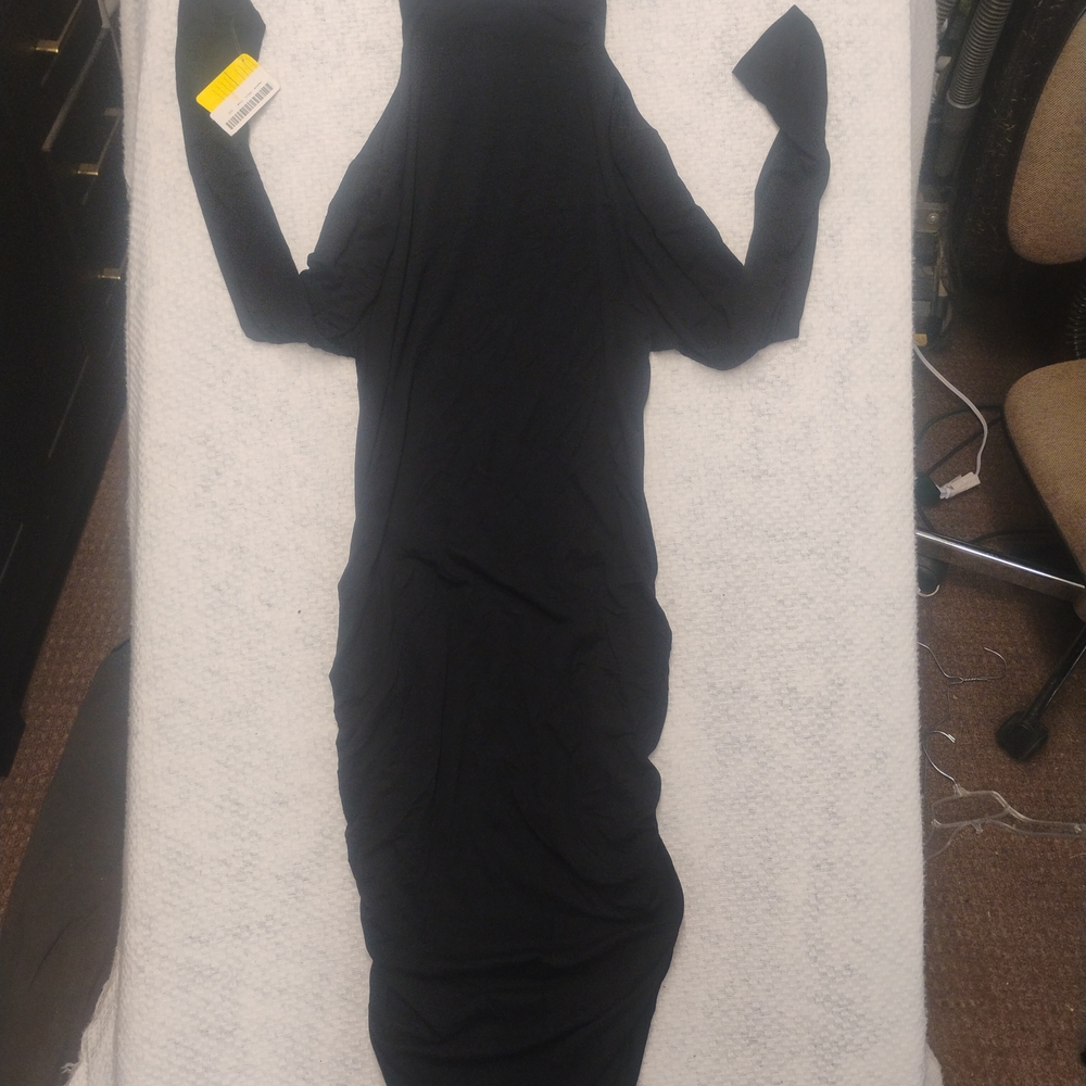 Nwt Venus Mock Neck Jumper Dress Ribbed Black Large Minimalist Gothic Elegant - Picture 8 of 9